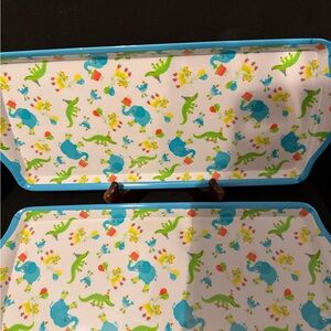 Kensie Blue-Trim Kids Animal Print Tray Set